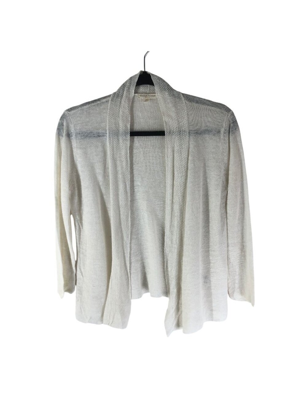 Eileen Fisher Petite PS Open Front Lightweight White Linen Cardigan Sweater